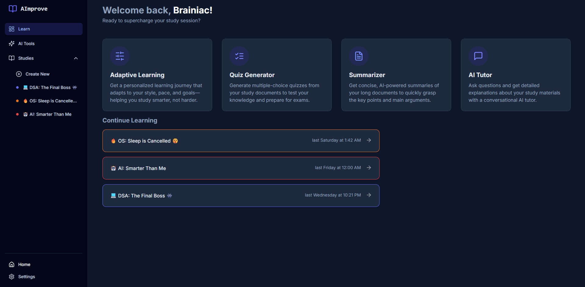 AImprove application screenshot 2